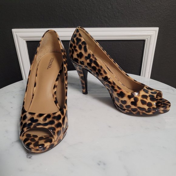 Merona Patent Leopard Print Open Toe Pumps Size 7.5 - Picture 2 of 10